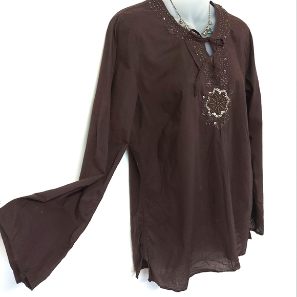 3 for $25- Lady Hathaway Beaded Cotton Top, Size L - Picture 6 of 12